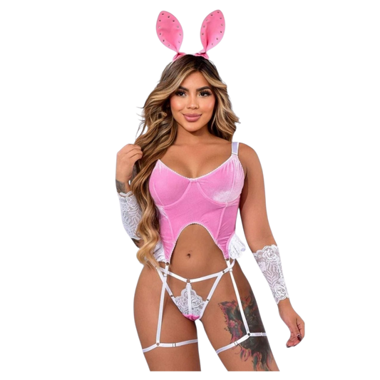 Conjunto de Lencería Pink Velvet Bunny Ears